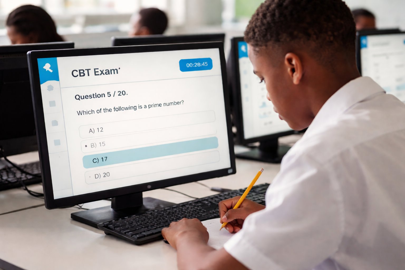 Student doing CBT exam on computer